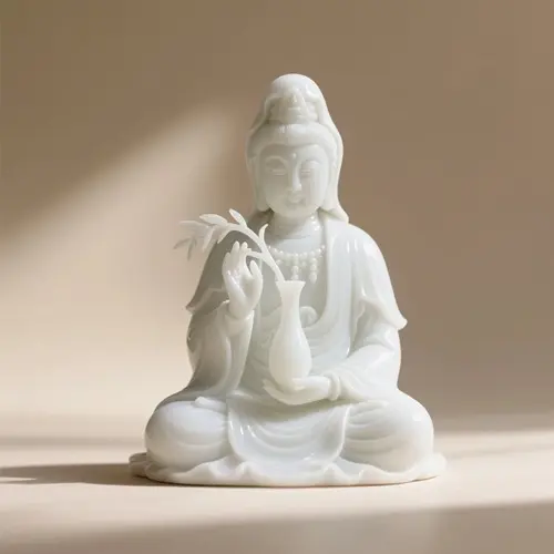 陶瓷白玉觀世音菩薩佛像擺件