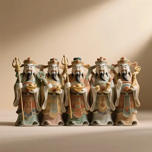 陶瓷五路財神佛像擺件